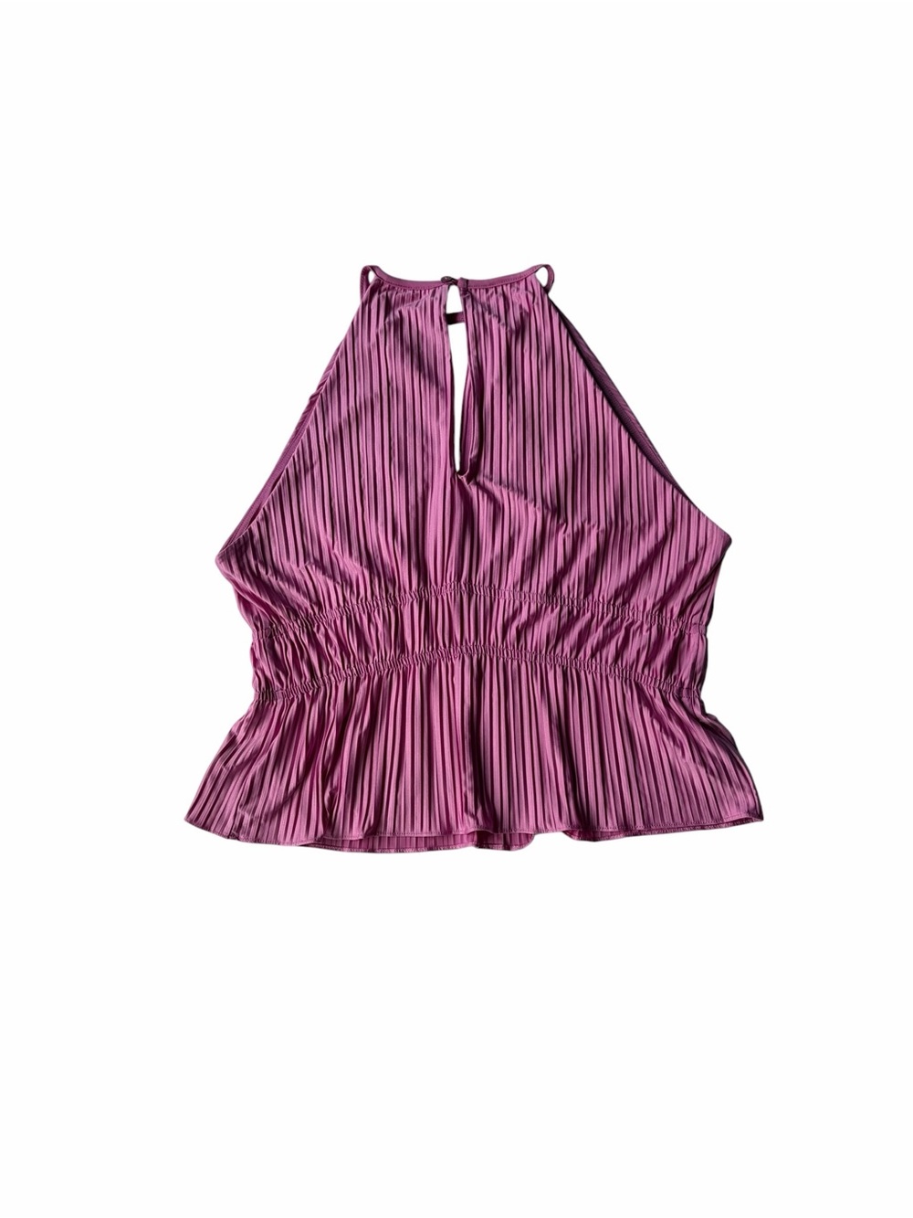Bailey 44 Isla Mauve Pink Plisse Halter Keyhole Peplum Top XL NWT - Picture 2 of 10